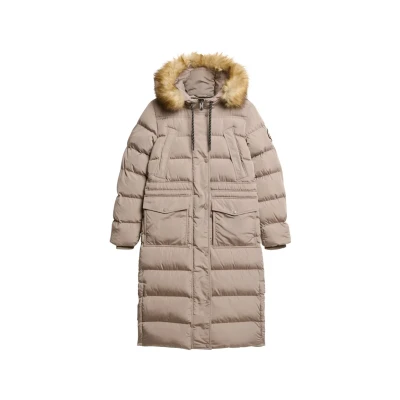 Afbeelding van Superdry Vrouwen Lange Everest jas met Imitatiebont Beige Grootte: 36