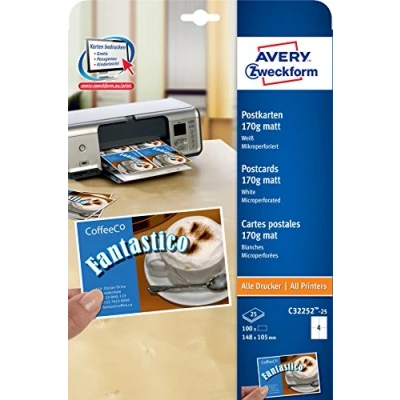 Afbeelding van Avery Briefkaart, 170 G/m², 4 Per Blad, 100 Stuks Visitekaarten