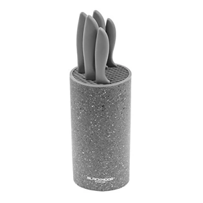 Afbeelding van Blackmoor Home 66919 5 stuks messenset met blok Grijs gekleurd marmer gecoat roestvrij staal Makkelijk schoon te maken Modern en stijlvol keukenaccessoire