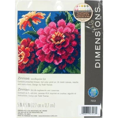 Afbeelding van Dimensions Borduurpakket Zinnias Bloemen Volwassen DIY kit Borduren Cadeau Hobby creatief
