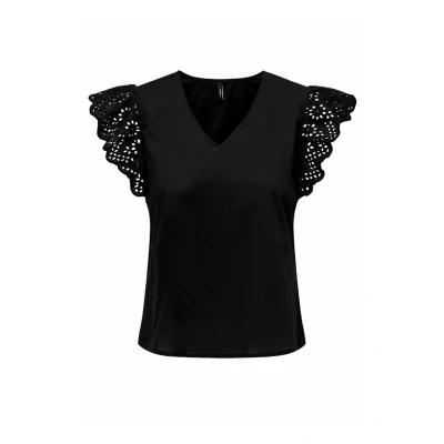 Afbeelding van ONLY blousetop ONLLOU met all over print en ruches zwart