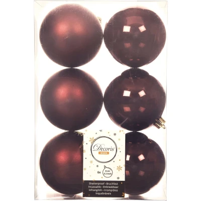 Afbeelding van Decoris Kerstballen 6x st mahonie bruin 8 cm kunststof Kerstbal
