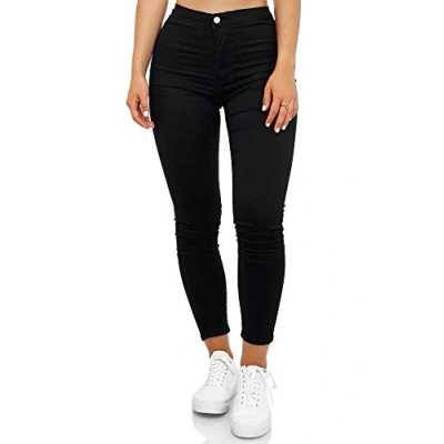 Afbeelding van Elara Dames Jeans Hoge Taille Slim Fit Chunkyrayan JS710 Schwarz 44 (2XL)