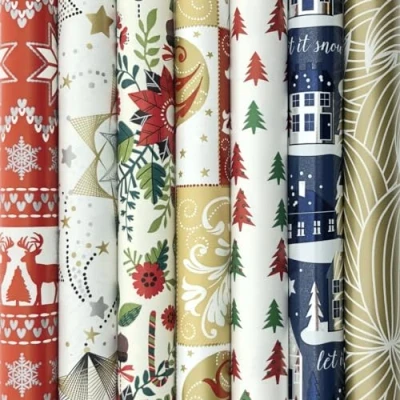 Afbeelding van Benza assortiment cadeaupapier inpakpapier voor kerst kerstpapier K13 2 meter x 70 cm 7 rollen