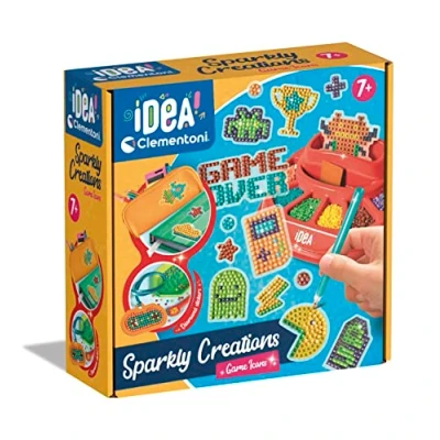 Afbeelding van Clementoni Idea Sparkly Creations Game Icons Painting, Diamond Art, kunstset, laboratorium edelstenen, creatief spel voor kinderen 7 jaar, kleur meertalig, 18774