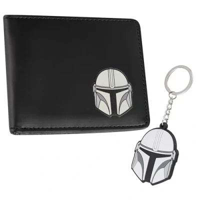 Afbeelding van Disney The Mandalorian Kaarthouder Portemonnee en Sleutelhanger Set voor Mannen Tieners Kaartsleuven ID Pocket Heren Geschenken Hem, Zwart, One Size