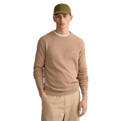 Afbeelding van Gant heren Fijngebreide pullover van piqué katoen met logoborduring in de kleur Khaki, maat: L