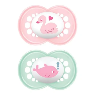 Afbeelding van MAM Originele fopspeen set van 2, rubber met fopspeenbox, 6 16 maanden, roze