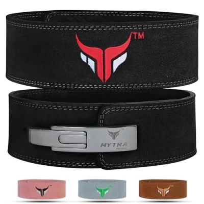 Afbeelding van Mytra Fusion 4 inch lederen powerlifting gewichtheffen riem hendel gesp (Large, Black)