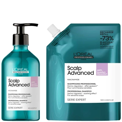 Afbeelding van L&#039;Oréal Professionnel Scalp Advanced Anti Discomfort Shampoo 500 ml + Refill Voordeelset