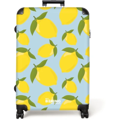 Afbeelding van NoBoringSuitcases.com® Koffer groot Reiskoffer lichtgewicht Pastel blauw met citroenen Rolkoffer 4 wielen Grote trolley XL 98 liter bagage