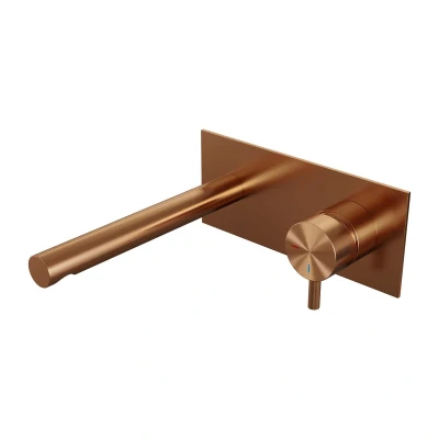 Afbeelding van Brauer Copper Edition Wastafelmengkraan inbouw rechte uitloop links hendel kort smal afdekplaat model B 1 PVD geborsteld koper
