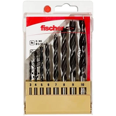 Afbeelding van fischer houtboor D WS set, 3 10 mm, boren met centreerpunt, hoogwaardig gereedschap voor het in zacht en hardhout, hulpstukken boormachines, verzinkt staal, 8 stuks