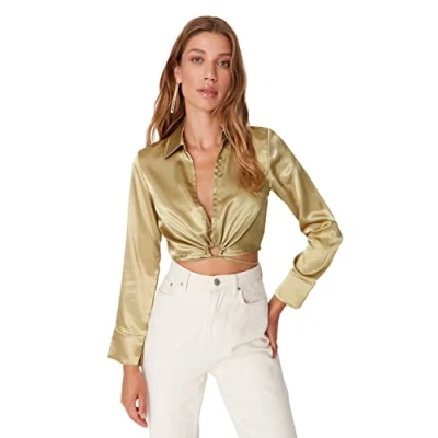 Afbeelding van Trendyol Bruine Satijnen Geweven Blouse Met Strikdetail Twoaw23Bz00466