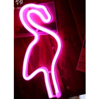Afbeelding van LED Neon Wandlamp &quot;Flamingo&quot;, Op Batterijen en USB, 29x14x2cm, Roze