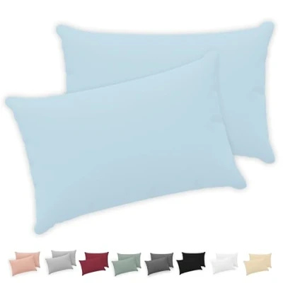 Afbeelding van Twinzen® Kussensloop 40x70 (Set van 2) 100% Katoen Jersey 150 GSM Blauw Kussenhoes met ritssluiting Oeko Tex gecertificeerd
