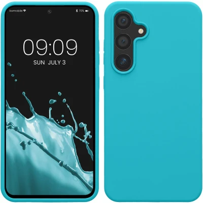 Afbeelding van kwmobile telefoonhoesje geschikt voor Samsung Galaxy S24 FE Hoesje met siliconen coating Smartphone case in ijsblauw