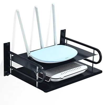 Afbeelding van HNVNER Beamer wandrek, zwevende plank voor tv box/projector/kabelboxen/dvd speler/mediaboxen/spelconsole, metalen router rek, houder streaming box (2 lagen, groot)
