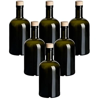 Afbeelding van gouveo Set van 6 glazen flessen 500 ml klassiek antiek met houten kurk lege fles 0,5 l glas om te vullen voor likeur, jenever, gin, olie, azijn