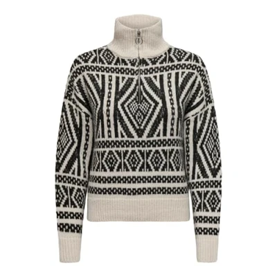 Afbeelding van ONLY Dames Onlfelicia Ls Zip Nca KNT Pullover, Pumice Stone/Patroon: w. Zwart, XL