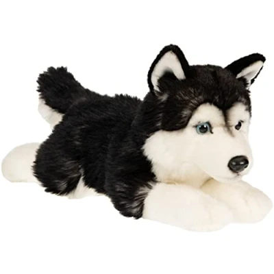 Afbeelding van Uni Toys Husky zwart, liggend 41 cm (lengte) pluche hond dier, knuffeldier