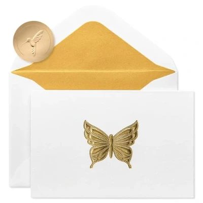 Afbeelding van Papyrus Goud Vlinder Boxed Notitiekaarten, 16 Count