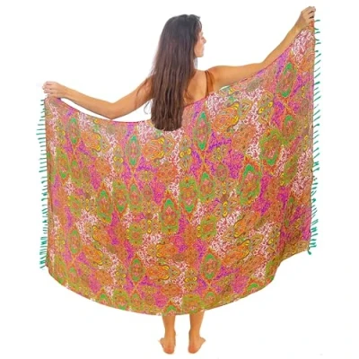 Afbeelding van Mandala Life ART Groene pareo voor dames, met kwastjes, katoen, groot, strand, sarong, strandhanddoek, wikkelrok, strandrok, wandtapijt, wikkeldoek, bikini, bedekking, doek badpak, Palolem, One