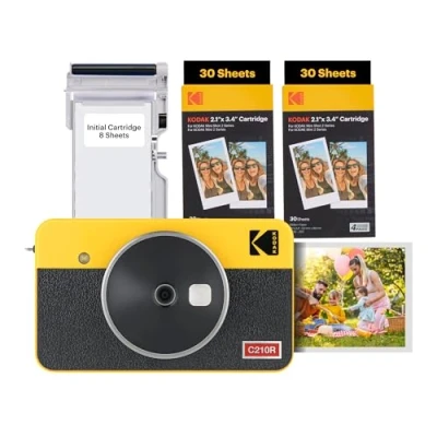 Afbeelding van Kodak Mini Shot 2 Retro 68 Sheet Bundle Portable Wireless Instant Camera &amp; Photo Printer, Compatible with iOS Android and Bluetooth Devices, Real (2.1x3.4) 4Pass Technology Yellow