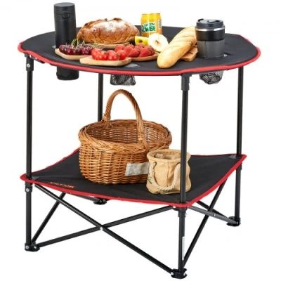 Afbeelding van VEVOR klaptafel campingtafel 720x720x610 mm, opvouwbare tuintafel 2 laags balkontafel multifunctionele tafel met 4 bekerhouders 25 kg belastbare draagbaar Oxford stof