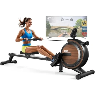 Afbeelding van ORISYN roeitoestel voor thuis met magnetische weerstand, bluetooth boardcomputer, verstelbare tablethouder, 170 kg gewichtsbelasting (zwart hout)