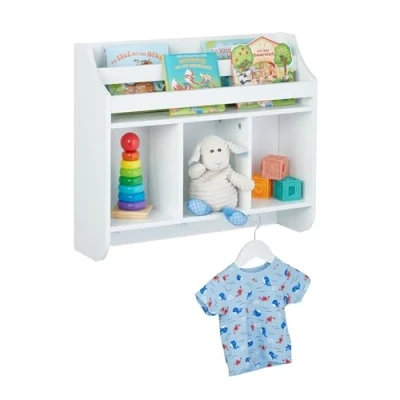 Afbeelding van boekenrek kind met 3 haakjes wandrek tot 12 kg 51,5x60x17,5 cm kinderkamer