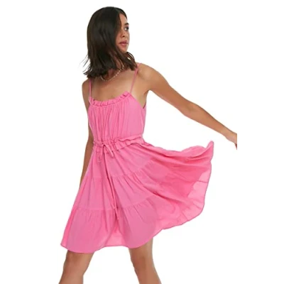 Afbeelding van Trendyol Paarse Geplooide Mini Geweven Jurk Met Skater/Riemopening Twoss20El2679
