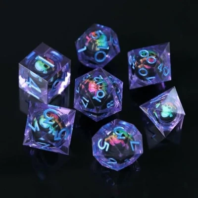 Afbeelding van DND dobbelstenen set drijvende groene leerling drakenoog hars scherpe rand 7 stuk handgemaakte D &amp; voor veelvlakkige kerkers en draken Ttrpg Pathfinder RPG rollenspel
