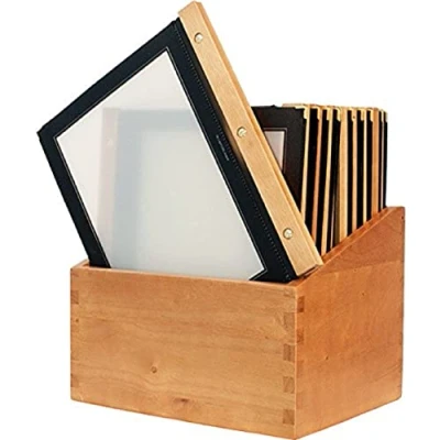 Afbeelding van Securit menumappen set met houten box A4 zwart (20 stuks)