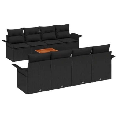 Afbeelding van vidaXL 9 delige Tuin Sofa Set met Kussens Zwart Poly Rattan Acacia