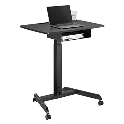 Afbeelding van Maclean In hoogte verstelbaar laptop bureau met wieltjes en een lade zit sta tot max. 113cm 8kg (Zwart)
