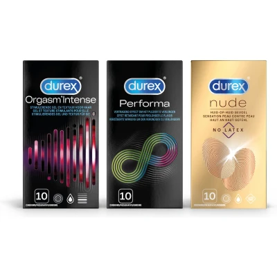 Afbeelding van Durex 30 stuks Condooms Orgasm Intense 1x10 Performa Nude No Latex Voordeelverpakking