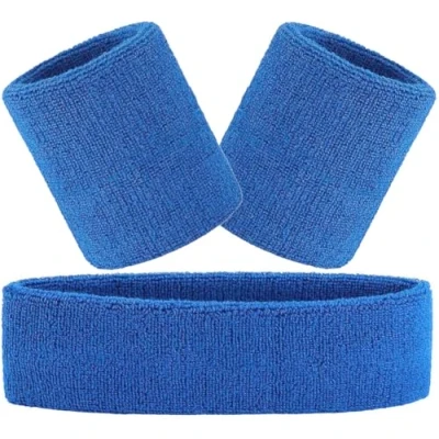 Afbeelding van Hatstar 3 delige set zweetbanden, zweetbanden voor pols en hoofd, hoofdband dames heren, blauw
