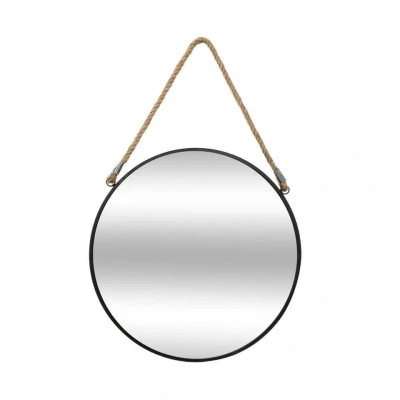 Afbeelding van Ronde wandspiegel met touw ¸38 cm zwart/naturel