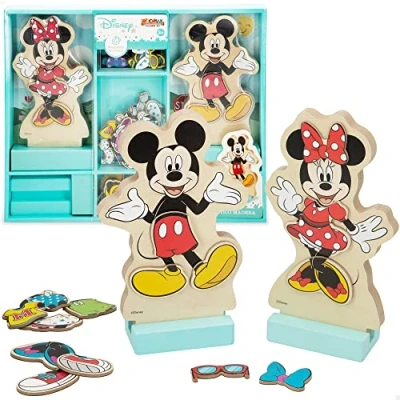 Afbeelding van WOOMAX 48725 Disney figuren hout, Mickey Minnie magneetset, 54 stuks, 22 x 30 cm, houten puzzel, natuurlijk speelgoed, 3 jaar