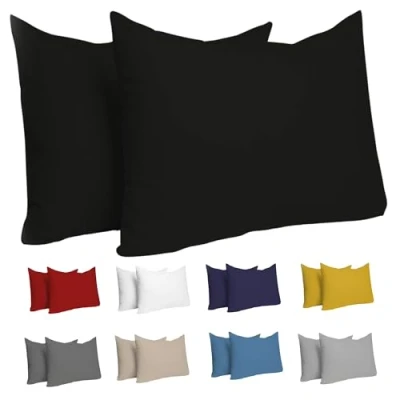 Afbeelding van Dreamzie Kussensloop (Set van 2) Zwart Katoen Voor Kussens 50 x 70 cm 100% Jersey Beddengoed Dubbel Bed Kussenbeschermer Bestendig en Hypoallergeen