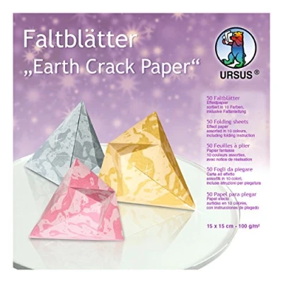 Afbeelding van Ursus 3335599 vouwbladen Earth Crack Paper, 100 g/m², ca. 15 x cm, 50 vellen in 10 kleuren, effectpapier, aan beide zijden bedrukt, inclusief vouwhandleiding, ideaal voor creatief knutselwerk