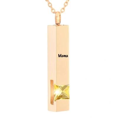 Afbeelding van Luxe Ashanger Met Ketting En Gravering Mama Assieraad Rosegoudkleurig Gele Steen As Gedenksieraad Urn Incl. vuller