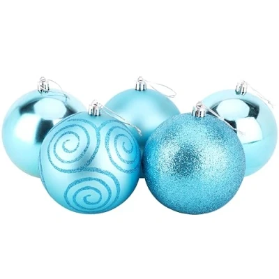 Afbeelding van 5 100mm Grote Kerstballen Glanzend, Mat en Glitter Ontwerp Kerstversiering (Turkoois)