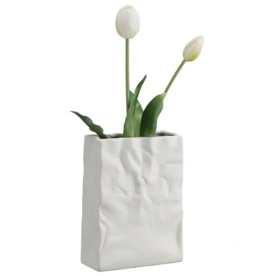 Afbeelding van Navaris trendy vaas van aardewerk Decoratieve bloemenvaas Deco voor woonkamer of slaapkamer Handtas vorm in wit