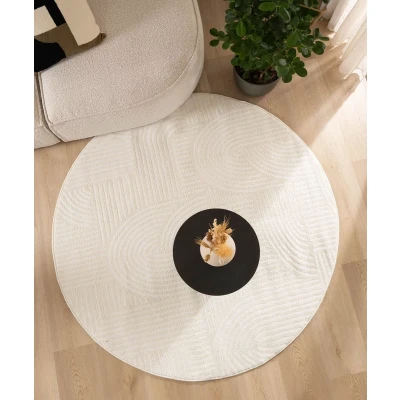 Afbeelding van Rond Vloerkleed Scandinavisch Contour Bend Crème 300 Cm