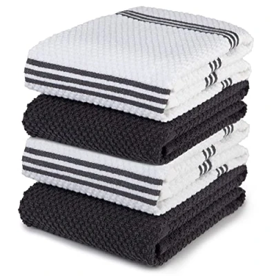Afbeelding van Sticky Toffee 100% Katoenen Badstof Theedoeken, 4 Set Keukenhanddoeken 40,6 x 71 cm (16 28 inch) Grijs Zacht Absorberend Restaurant Bar Glazen Keukendoeken