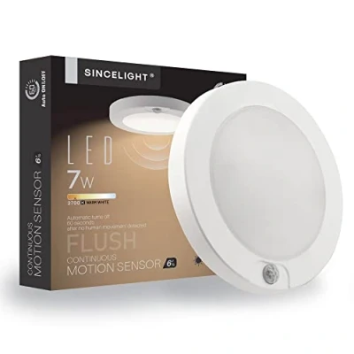 Afbeelding van SINCELIGHT LED plafondlamp met PIR bewegingssensor, 7W Automatisch AAN/UIT, Warm Wit 2700K, De oppervlakte zet voor Plafond, Garderobe, Onder Kabinet, geschikt vochtig gebruik.