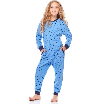 Afbeelding van Merry Style Kinder Pyjama ronde hals lange mouwen broek met zakken Katoen MS MS10 186 PJ Blaue Punkte Marine 134 140