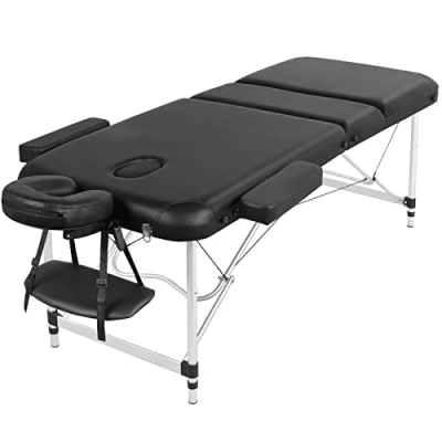 Afbeelding van Yaheetech Mobiele massage ligstoel, inklapbaar, therapiebed, draagbaar massagebed, lichte massagetafel, 3 zones, ergonomische hoofdsteun, draagtas, eenvoudige installatie, 213 x 70 cm